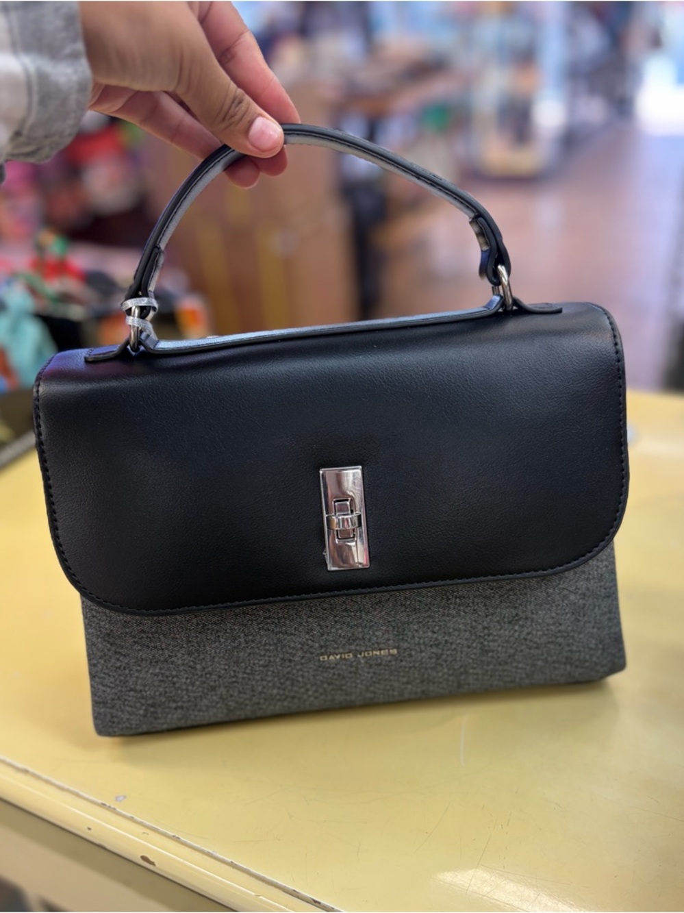 David Jones Black and Gray Top-Handle Satchel